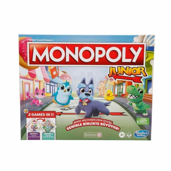 Monopoly Junior 2'si Bir Arada F8562,Çocuklar İçin Eğlenceli Figürlü Oyun