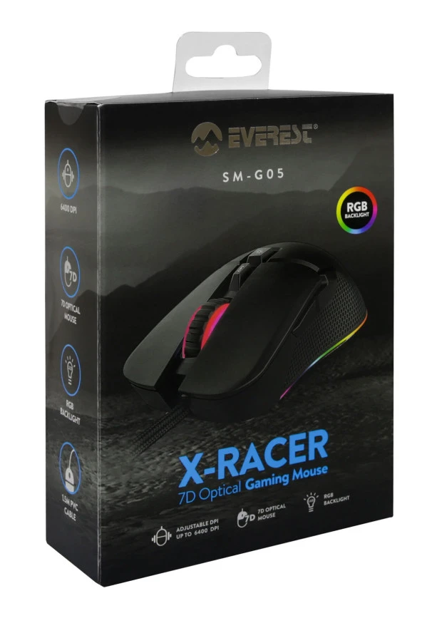 Everest SGM-05 X-Racer 7D Makrolu RGB 6400dpi Optik Gaming Oyuncu Mouse - 7