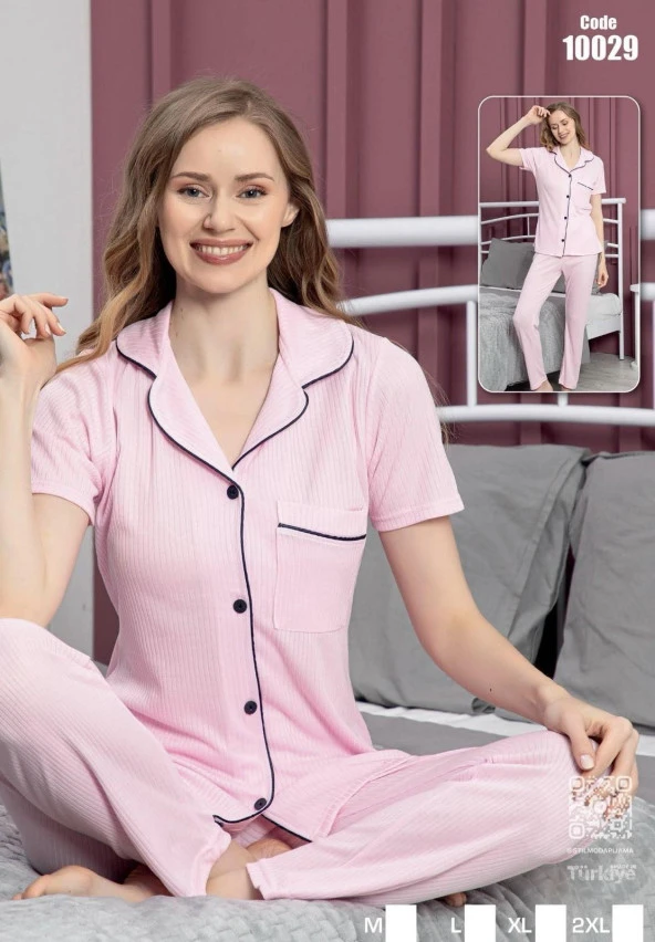 Kadın Kısa Kol Düğmeli Pijama Takımı 10029