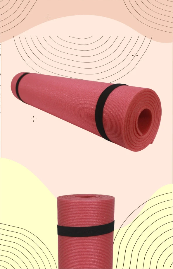 FoamStore Pilates Yoga Matı 180x60 5mmÇizgi Desen Pembe
