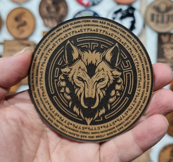 Tanrı Türkü Korusun - Türk Irkı Sağ Olsun -Bozkurt - Deri Peç - Arma - Wolf Leather Patch - 2