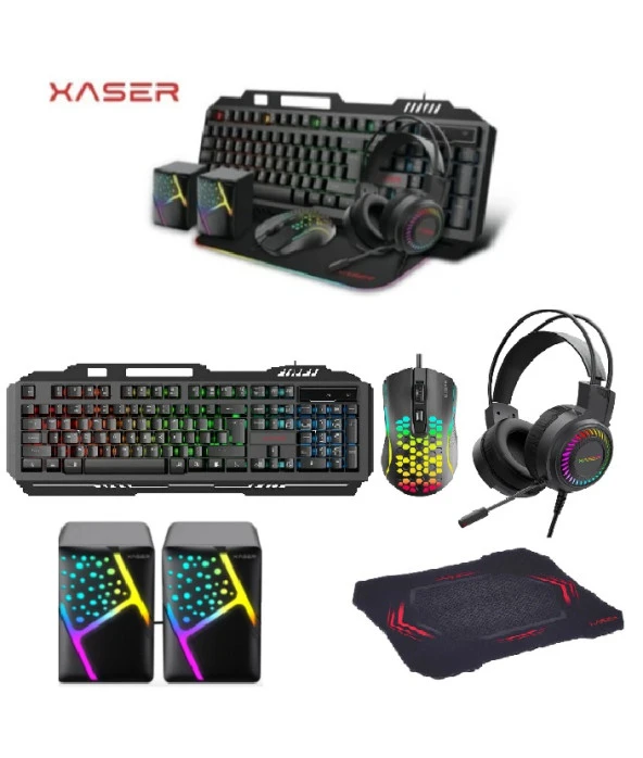Xaser Klavye Set Xs-Kb855Cm 5In1 Raınbow Combo Q Tr Kb+Mouse+ Pad + Hoparlör+ Kulaklık