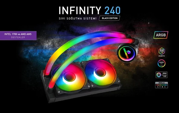 Gamebooster Fan Cpu Sıvı Soğutucu Infınıty 240 Argb 120Mm Siyah - 5