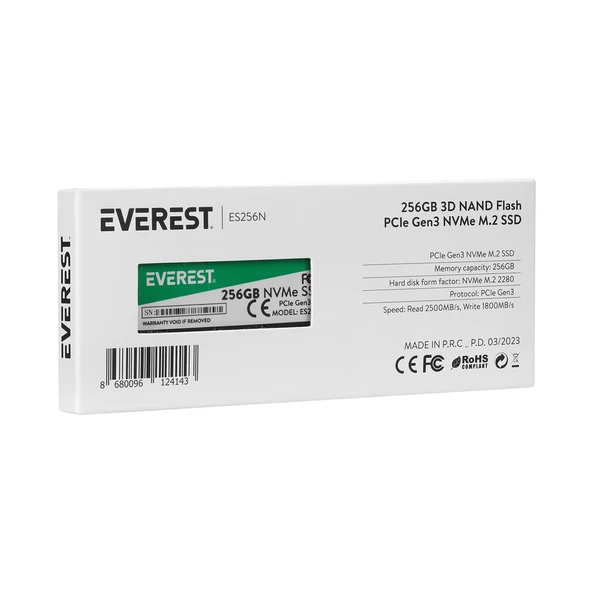 Everest Hdd Ssd M2 Nvme 256Gb Es256 2500/1800Mb/S 3D Nand Pcıe Gen3 - 4
