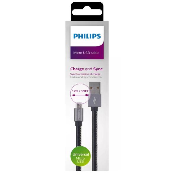 Philips Playstation 4 İle Uyumlu Joystick Şarj Kablosu 3A 60W UsbA to Micro Deri Kaplama Hızlı Şarj Data Kablosu DLC2518B/97 - 2