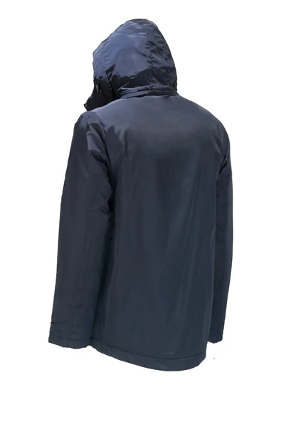 Erkek Kapitone Göğüs Cepli Kapüşonlu Lacivert Mont - 2