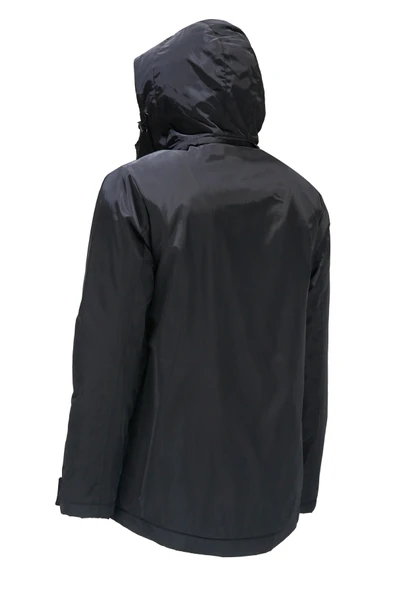 Erkek Kapitone Göğüs Cepli Kapüşonlu Siyah Mont - 2