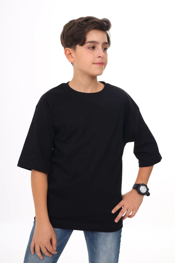 Siyah Düz Bisiklet Yaka Erkek Tişört 18079 - 3