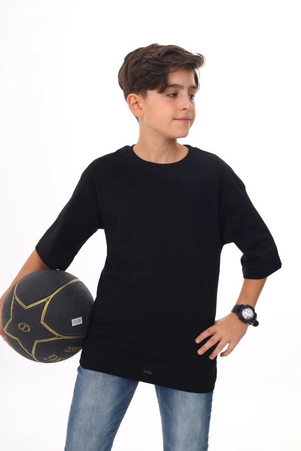 Siyah Düz Bisiklet Yaka Erkek Tişört 18079 - 4