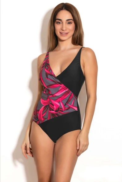 Badelina Kadın Askılı Toparlayıcı Kruvaze Mayo Siyah 7754-2