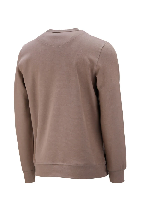 Erkek Standart Fit Bisiklet Yaka Baskılı Pamuklu Sütlü Kahve Sweatshirt - 2