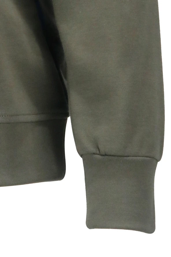 Erkek Standart Fit Bisiklet Yaka Cep Fermuarlı Haki Sweatshirt - 3