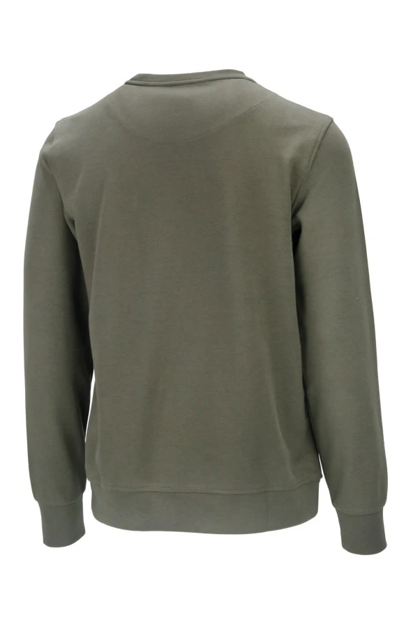 Erkek Standart Fit Bisiklet Yaka Cep Fermuarlı Haki Sweatshirt - 4