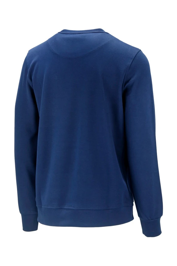 Erkek Standart Fit Bisiklet Yaka Cep Fermuarlı Lacivert Sweatshirt - 4