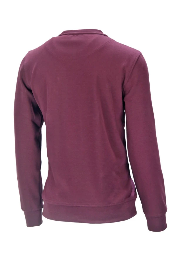 Erkek Standart Fit Bisiklet Yaka Cep Fermuarlı Mürdüm Sweatshirt - 2