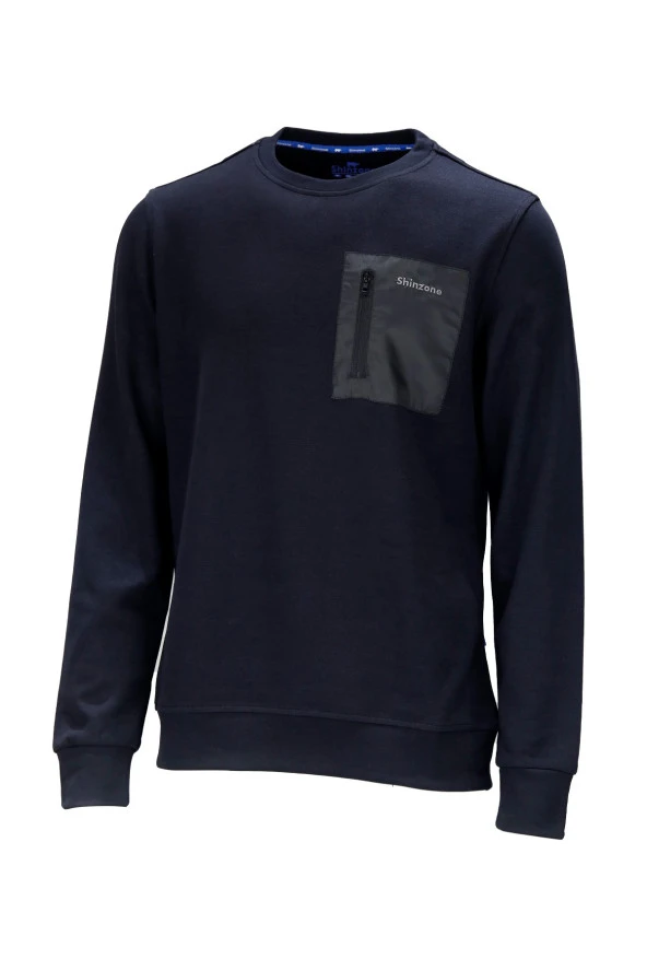 Erkek Standart Fit Bisiklet Yaka Cep Fermuarlı Siyah Sweatshirt