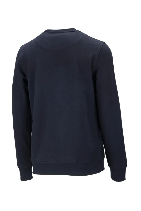 Erkek Standart Fit Bisiklet Yaka Cep Fermuarlı Siyah Sweatshirt - 2