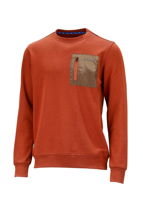 Erkek Standart Fit Bisiklet Yaka Cep Fermuarlı Kiremit Sweatshirt