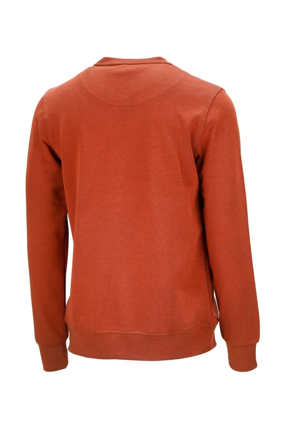 Erkek Standart Fit Bisiklet Yaka Cep Fermuarlı Kiremit Sweatshirt - 2