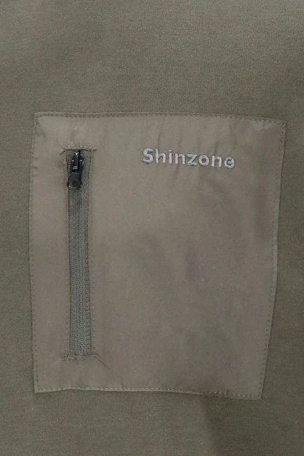 Erkek Standart Fit Bisiklet Yaka Cep Fermuarlı Haki Sweatshirt - 2