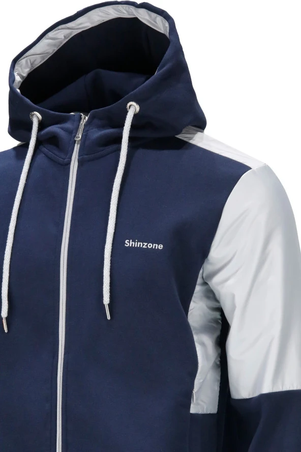 Erkek Standart Fit Fermuarlı Kapüşonlu Lacivert Sweatshirt - 2