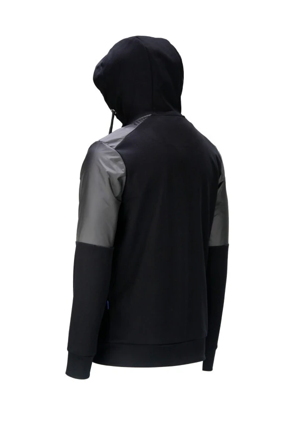Erkek Standart Fit Fermuarlı Kapüşonlu Siyah Sweatshirt - 2