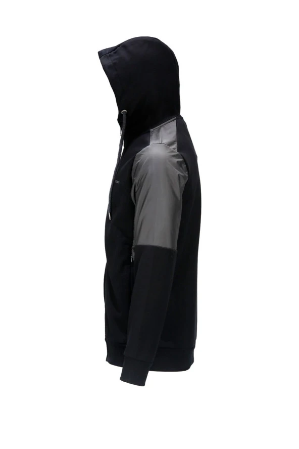 Erkek Standart Fit Fermuarlı Kapüşonlu Siyah Sweatshirt - 3