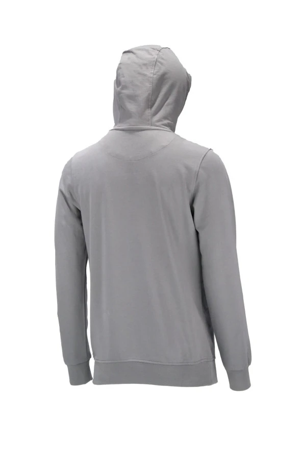 Erkek Standart Fit Kapüşonlu Baskılı Cepli Gri Sweatshirt - 2