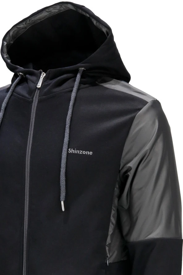 Erkek Standart Fit Fermuarlı Kapüşonlu Siyah Sweatshirt - 4