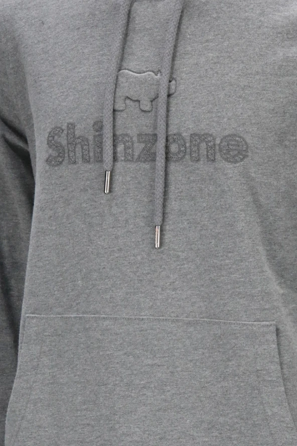 Erkek Standart Fit Kapüşonlu Baskılı Cepli Koyu Gri Sweatshirt - 3