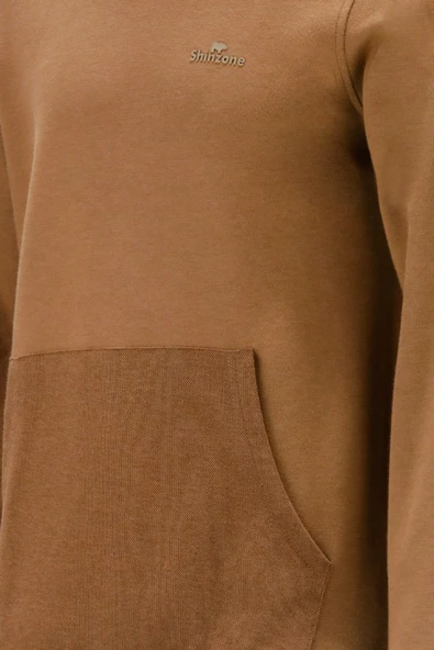 Erkek Standart Fit Kapüşonlu Cepli Kahverengi Sweatshirt - 2