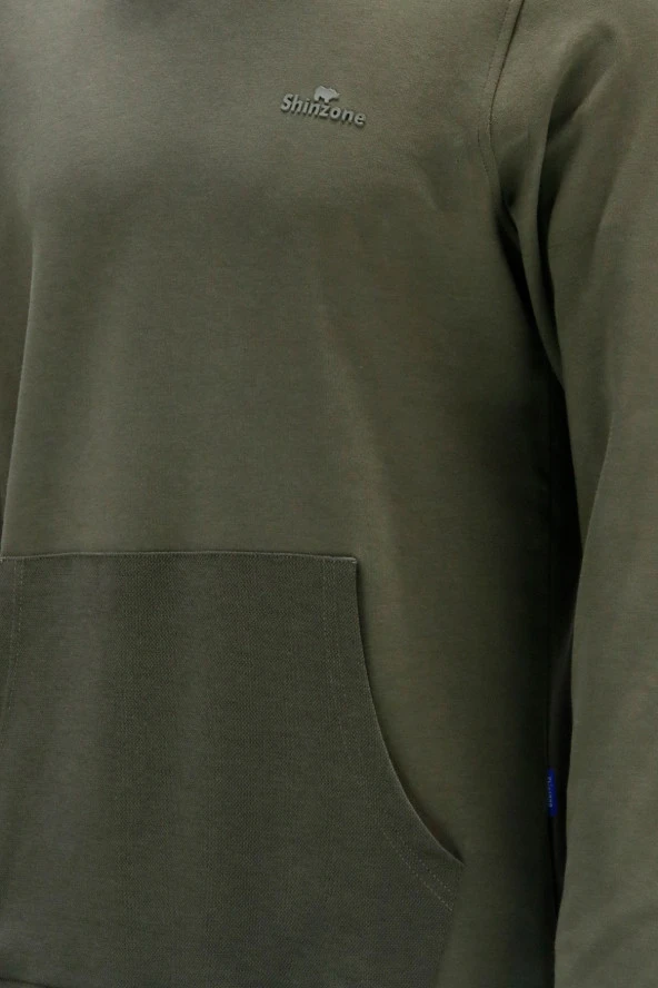 Erkek Standart Fit Kapüşonlu Cepli Haki Sweatshirt - 4