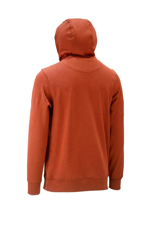 Erkek Standart Fit Kapüşonlu Cepli Turuncu Sweatshirt - 2