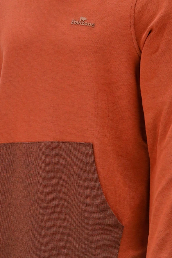 Erkek Standart Fit Kapüşonlu Cepli Turuncu Sweatshirt - 4