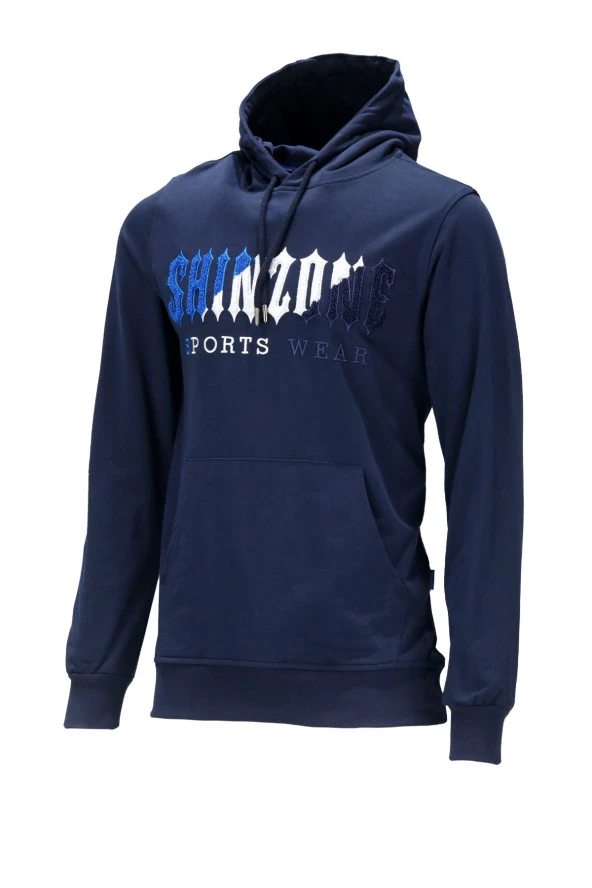 Erkek Standart Fit Kapüşonlu Kabartma Baskılı Lacivert Sweatshirt ürün görseli