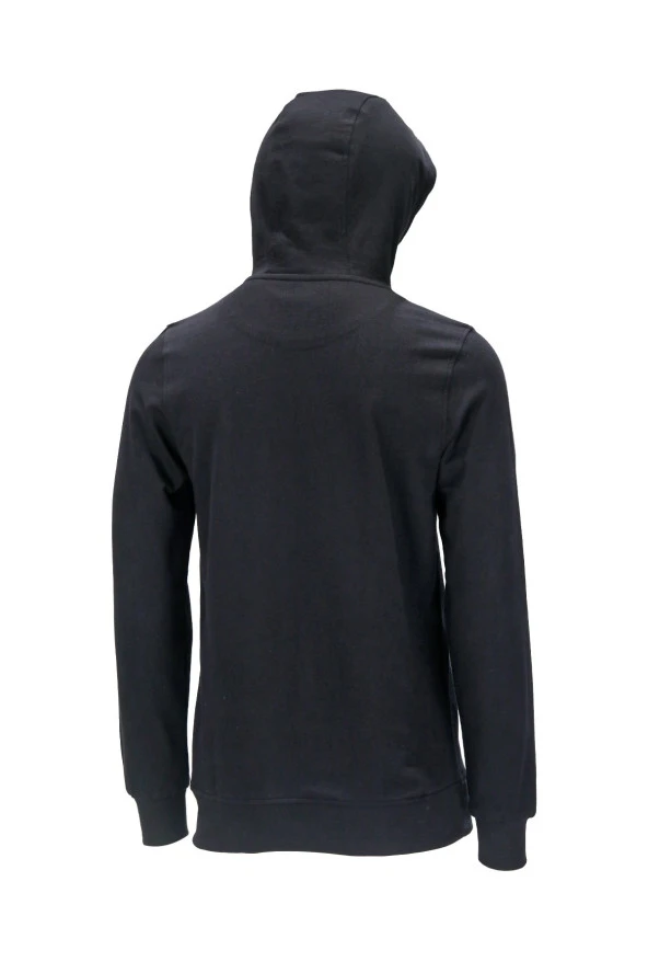 Erkek Standart Fit Kapüşonlu Kabartma Baskılı Siyah Sweatshirt - Resim 2