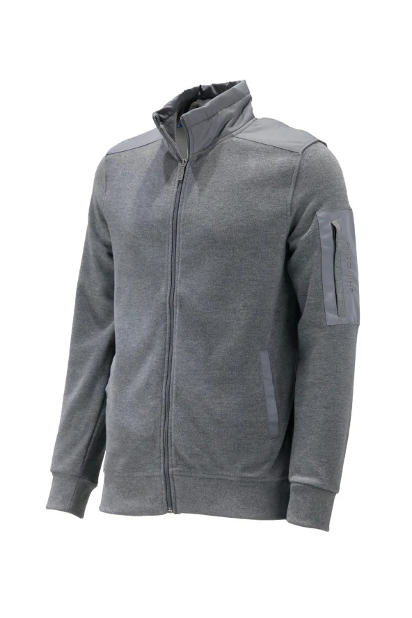 Erkek Standart Fit Kol Cepli Fermuarlı Gri Sweatshirt