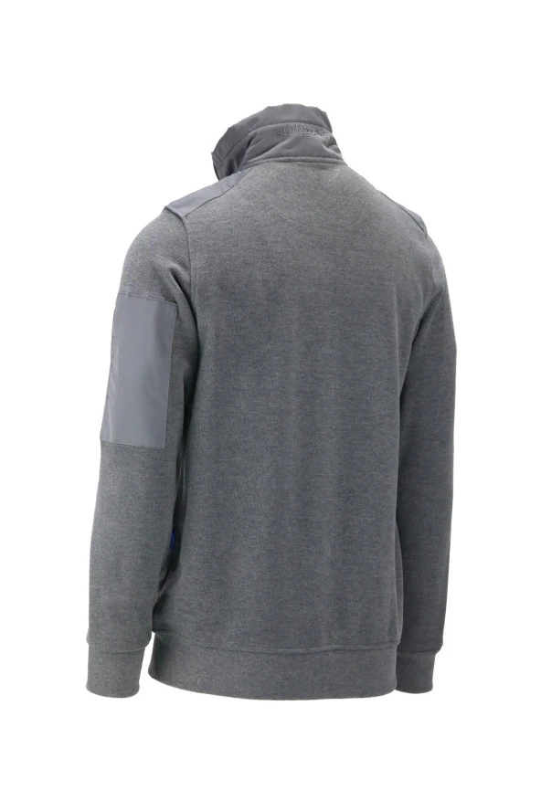 Erkek Standart Fit Kol Cepli Fermuarlı Gri Sweatshirt - 2