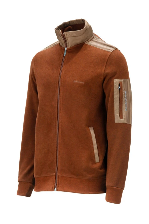 Erkek Standart Fit Kol Cepli Fermuarlı Kiremit Sweatshirt