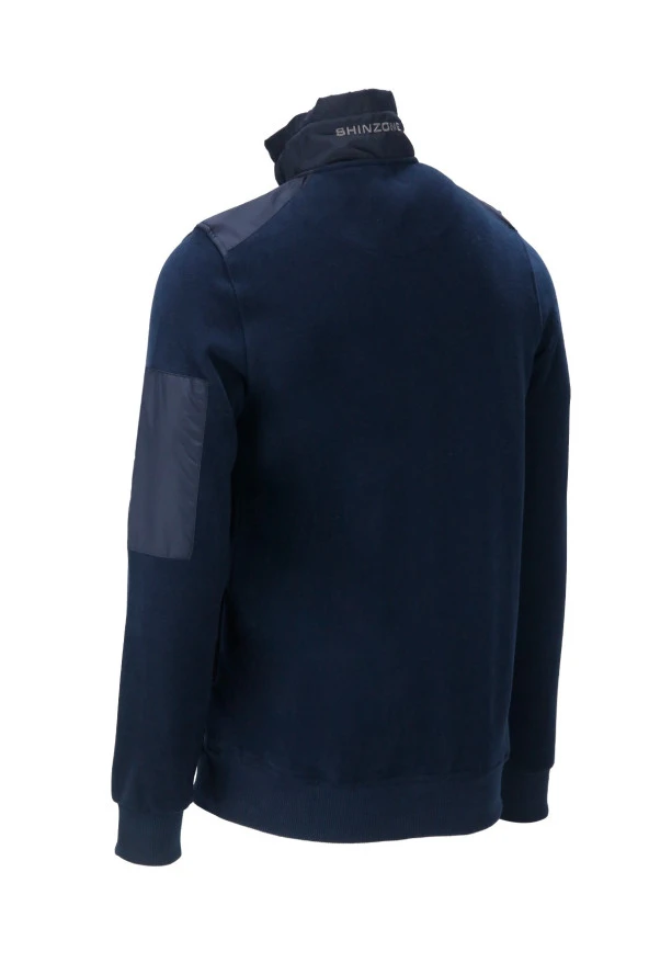 Erkek Standart Fit Kol Cepli Fermuarlı Lacivert Sweatshirt - 4