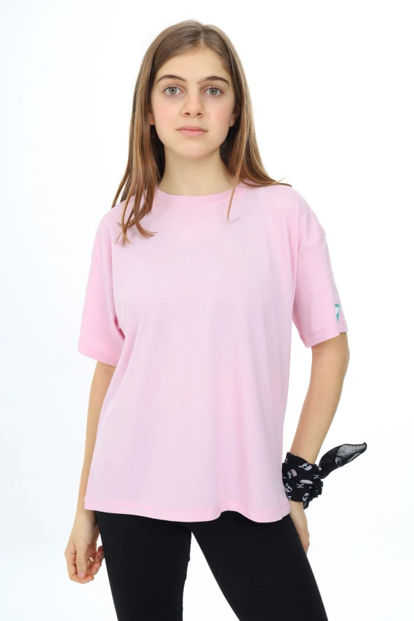Toz Pembe Kısa Kollu Basic Kız Çocuk T-shirt 17775