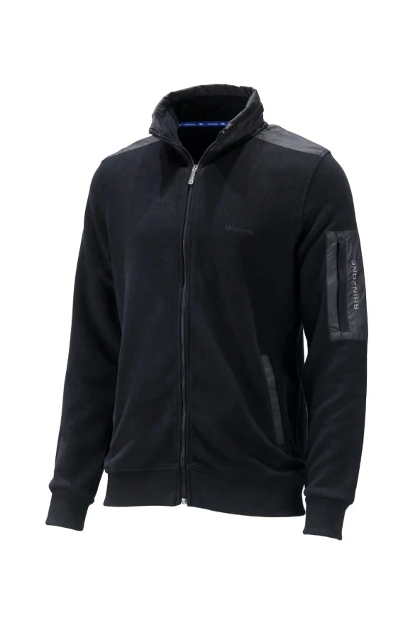 Erkek Standart Fit Kol Cepli Fermuarlı Siyah Sweatshirt