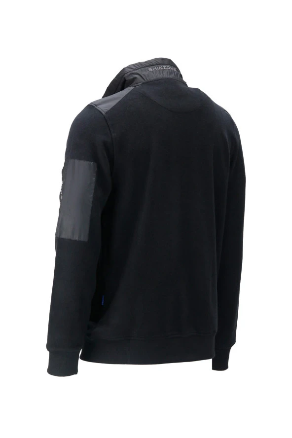 Erkek Standart Fit Kol Cepli Fermuarlı Siyah Sweatshirt - 2