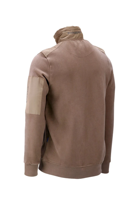 Erkek Standart Fit Kol Cepli Fermuarlı Vizon Sweatshirt - 2
