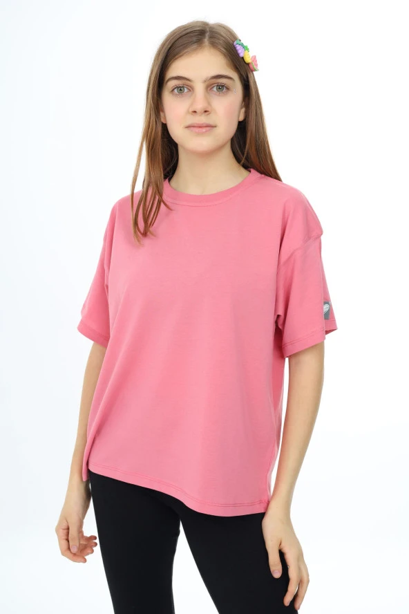 Pembe Kısa Kollu Basic Kız Çocuk T-shirt 17769