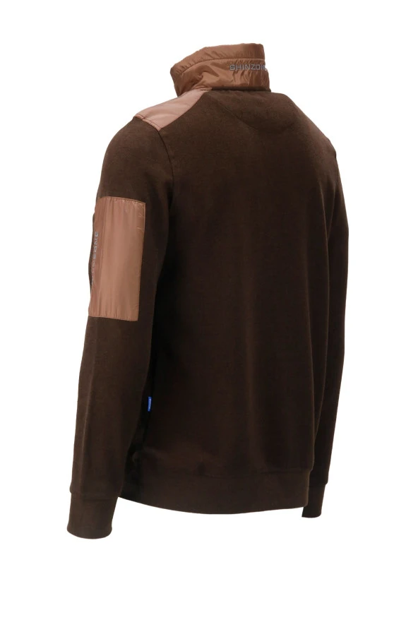 Erkek Standart Fit Yarım Fermuarlı Koyu Kahverengi Sweatshirt - 2