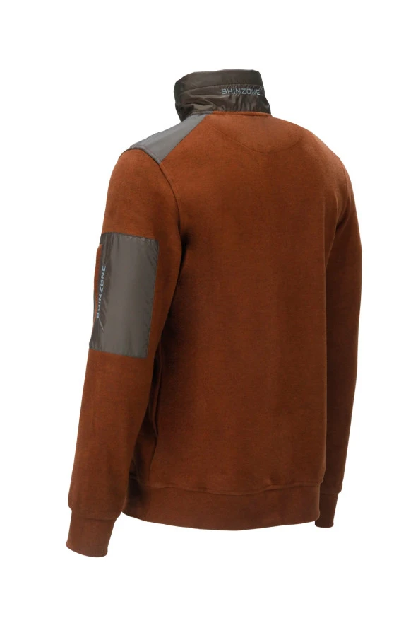 Erkek Standart Fit Yarım Fermuarlı Kiremit Sweatshirt - 4