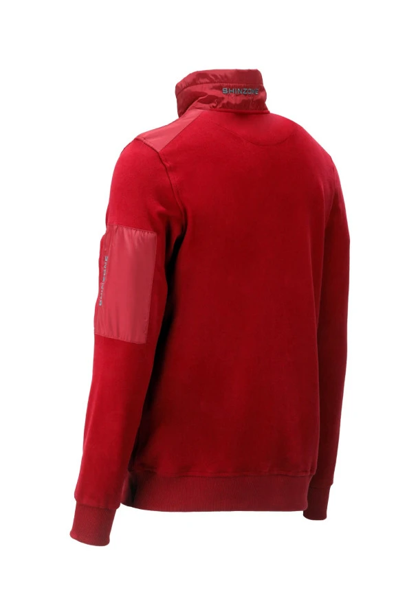 Erkek Standart Fit Yarım Fermuarlı Nar Çiçeği Sweatshirt - 4