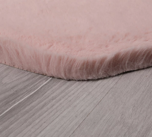 Dekoratif Tavşan Tüyü Ultra Yumuşak Peluş Yuvarlak Halı Pembe - 6