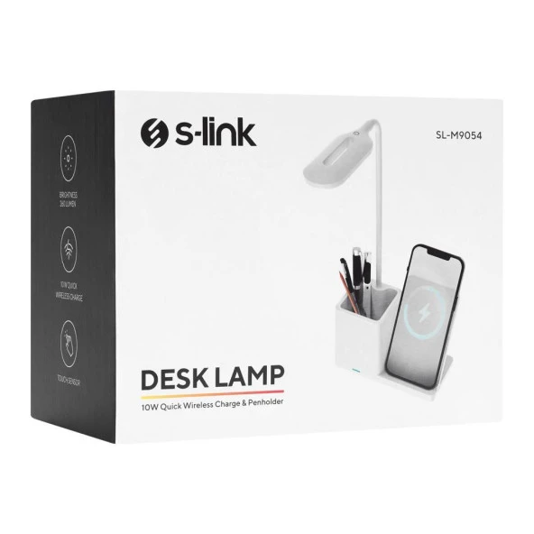 S-link SL-M9054 Beyaz TypeC 15W Kablosuz Şarj Cihazı Kalemlikli Masa Lambası - Resim 4
